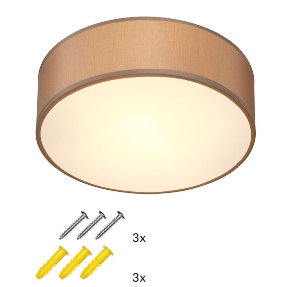 Monzana® Deckenlampe Stoff Wohnzimmer Schlafzimmer E27 Taupe 30cm Rund 1-Flammig 40W Lampe Flur Küche Deckenstrahler Deckenleuchte Stoffdeckenlampe