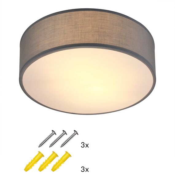 Monzana® Deckenlampe Stoff Wohnzimmer Schlafzimmer E27 Grau 30cm Rund 1-Flammig 40W Lampe Flur Küche Deckenstrahler Deckenleuchte Stoffdeckenlampe