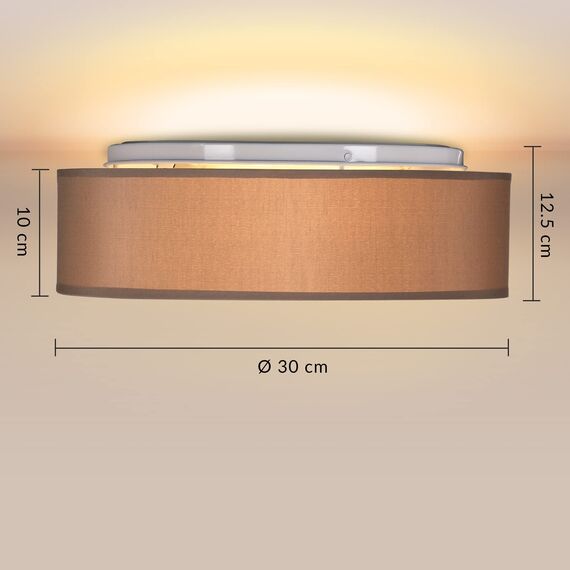 Monzana® Deckenlampe Stoff Wohnzimmer Schlafzimmer E27 Taupe 30cm Rund 1-Flammig 40W Lampe Flur Küche Deckenstrahler Deckenleuchte Stoffdeckenlampe