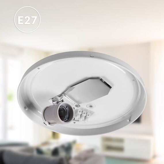 Monzana® Deckenlampe Stoff Wohnzimmer Schlafzimmer E27 Weiß 30cm Rund 1-Flammig 40W Lampe Flur Küche Deckenstrahler Deckenleuchte Stoffdeckenlampe