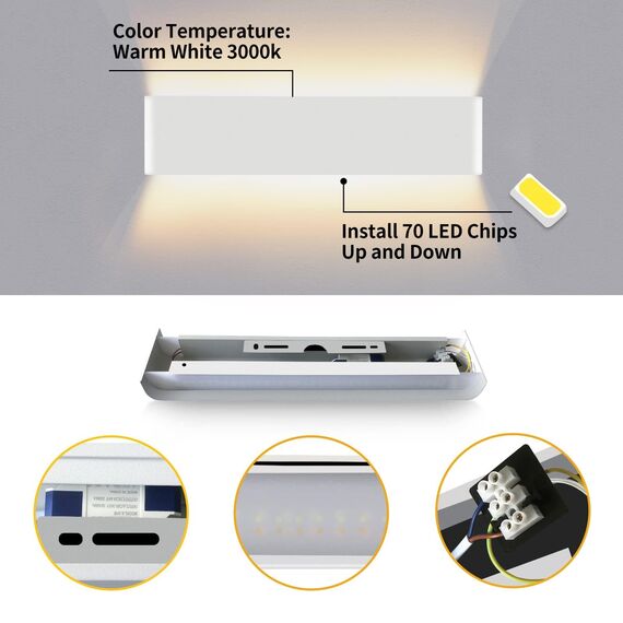 Lureshine Wandlampe Innen 40cm 16W Up and Down Wandlampe Aluminium Dekoration/Moderne Wandleuchte Innen Warmweiß 3000k Wandlampen für Wohnzimmer|Schlafzimmer|Korridor|Treppenhau(Weiß)