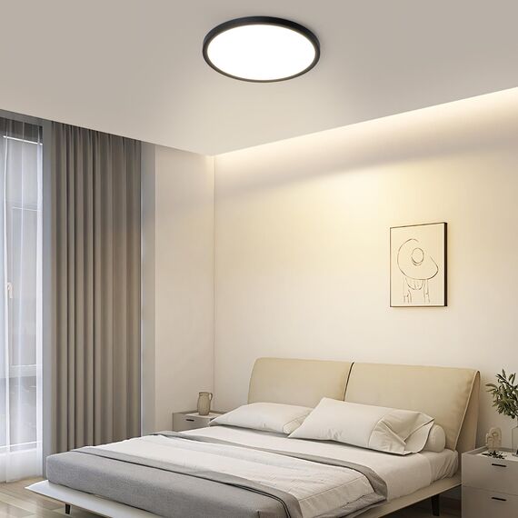 ZMH 3ER Deckenlampe LED Deckenleuchte Badezimmer - Ø30cm Badezimmerlampe Dimmbar Schwarz Rhombenplatte Badlampe Flach Rund Flurlampe 24W Küchenlampe Schlafzimmerlampe für Küche Flur Bad Schlafzimmer