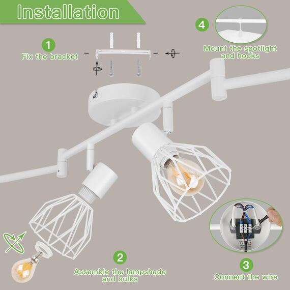Kimjo Led Deckenstrahler 6 Flammig - Deckenlampe Weiß Deckenleuchte Strahler E14 Drehbar - Strahler Deckenspot Lampe Wohnzimmer Deckenleuchte Küche Deckenstrahler Schlafzimmer - Ohne Leuchtmittel