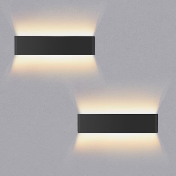 Lureshine 2 Stücke Wandlampe Innen Auf und ab 40cm 16W Wandlampe Dekoration/Moderne Wandleuchte Innen Aluminium Warmweiß 3000k Wandlampen für Zimmer|Lernen|Treppe|Gang(Schwarz)