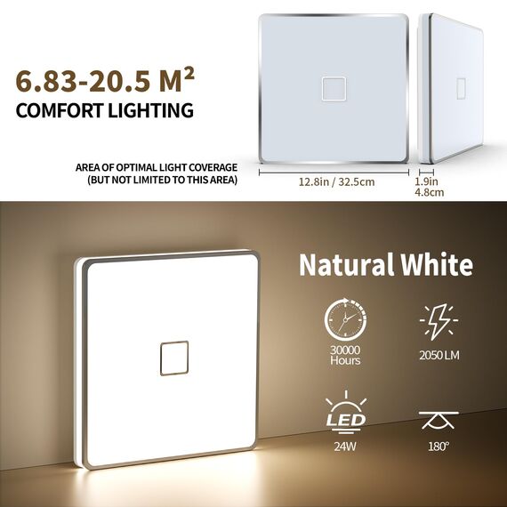 Airand Badlampe 24W LED Deckenleuchte Bad LED Deckenlampe IP44 Wasserdicht Badezimmer Lampe Ø32.5CM Deckenlampe Für Wohnzimmer Schlafzimmer Kinderzimmer 2050LM Deckenleuchte Küche 4000K Neutralweiß