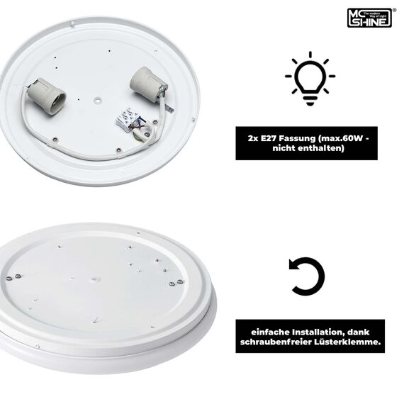 McShine Deckenleuchte | Star | Ø33cm 2-flammig, Sockel für 2x E27 Leuchtmittel | runde Deckenlampe ideal für Wohnzimmer, Flur, Küche, Bad, Treppenhaus