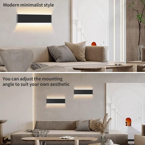 Lureshine 2 Stücke Wandlampe Innen Auf und ab 40cm 16W Wandlampe Dekoration/Moderne Wandleuchte Innen Aluminium Warmweiß 3000k Wandlampen für Zimmer|Lernen|Treppe|Gang(Schwarz)