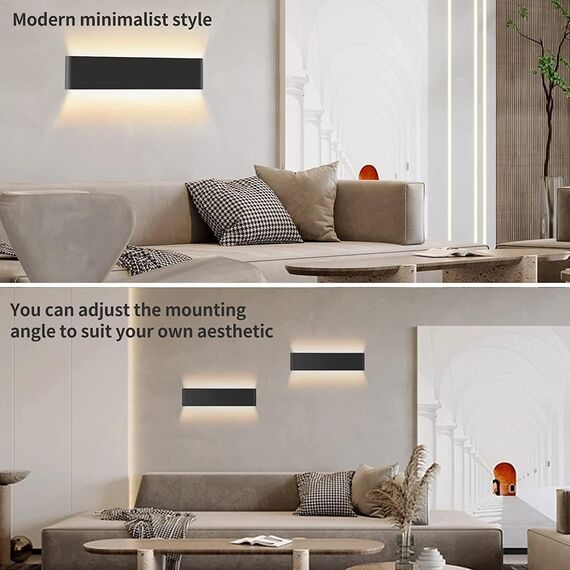 Lureshine Wandleuchte Innen 16W 40cm Up and Down Wandleuchte Aluminium Dekoration/Moderne Wandlampe Warmweiß 3000k Wandleuchten für Wohnzimmer|Schlafzimmer|Korridor|Treppenhau(Schwarz)