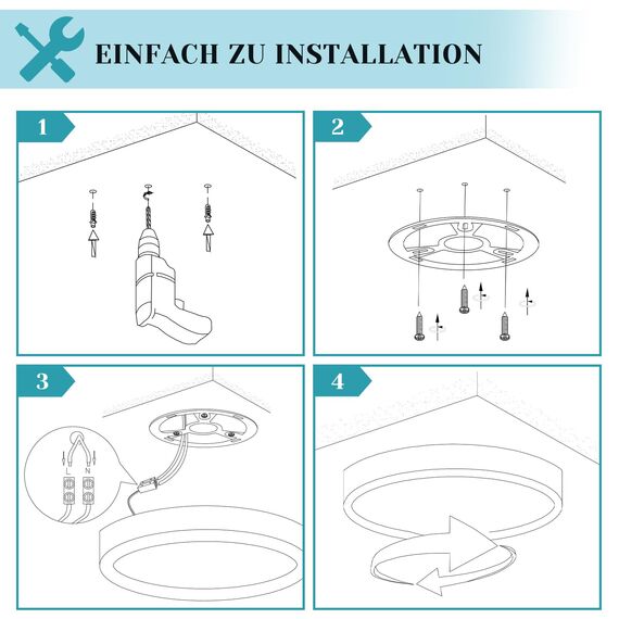 ZMH 4ER Deckenlampe LED Deckenleuchte Badezimmer - Badezimmerlampe Flach 15W Küchenlampe Schwarz Flurlampe 4000K Küche Deckenbeleuchtung Rund Badlampe Decke Ø18cm für Flur Bad Schlafzimmer