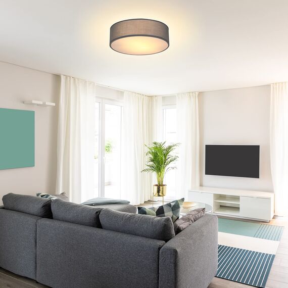 Monzana® Deckenlampe Stoff Wohnzimmer Schlafzimmer E27 Grau 30cm Rund 1-Flammig 40W Lampe Flur Küche Deckenstrahler Deckenleuchte Stoffdeckenlampe