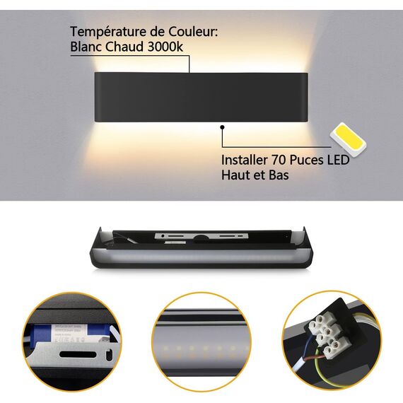 Lureshine 2 Stücke Wandlampe Innen Auf und ab 40cm 16W Wandlampe Dekoration/Moderne Wandleuchte Innen Aluminium Warmweiß 3000k Wandlampen für Zimmer|Lernen|Treppe|Gang(Schwarz)