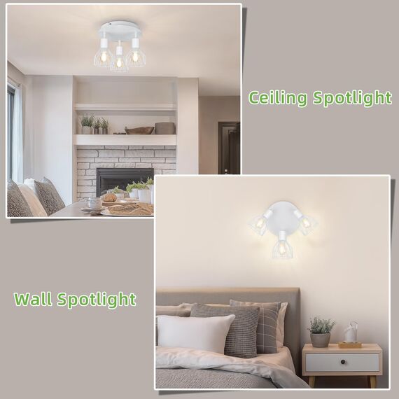 Kimjo Lampe Deckenstrahler Weiß Rund Schwenkbar - Strahler Deckenleuchte E14 - LED Deckenstrahler Weiss - Deckenlampe 3 Flammig - Küchenlampe Deckenleuchte Wohnzimmer Lampe Deckenspot