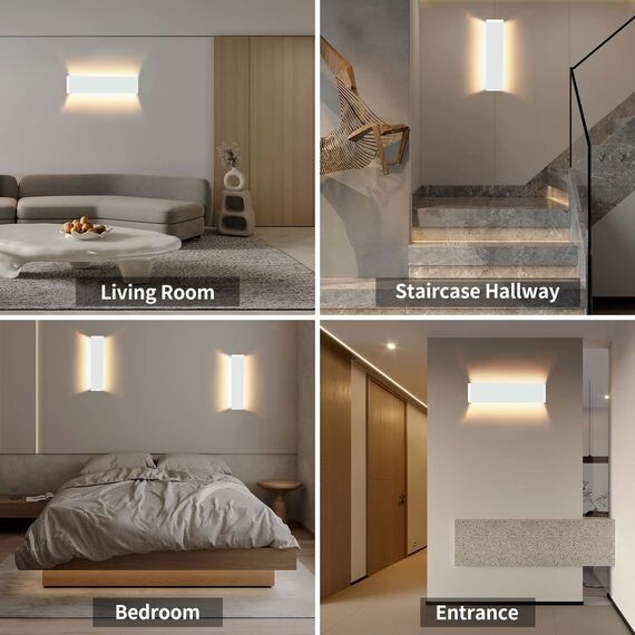 Lureshine Wandlampe Innen 40cm 16W Up and Down Wandlampe Aluminium Dekoration/Moderne Wandleuchte Innen Warmweiß 3000k Wandlampen für Wohnzimmer|Schlafzimmer|Korridor|Treppenhau(Weiß)
