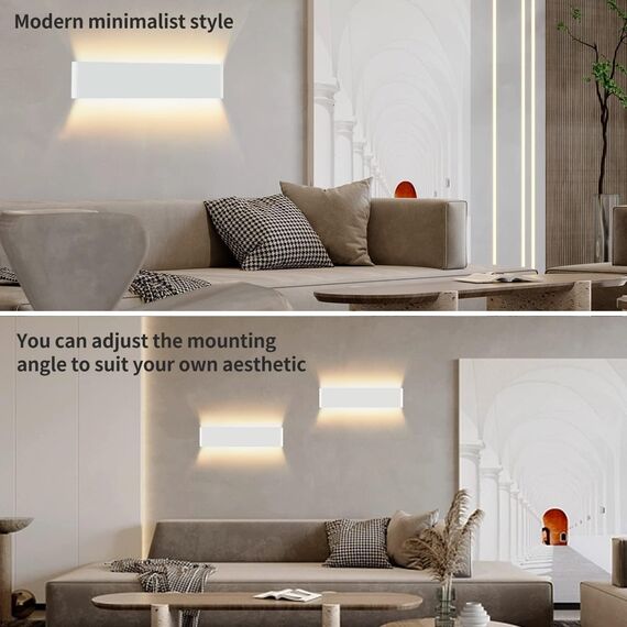 Lureshine Wandlampe Innen 40cm 16W Up and Down Wandlampe Aluminium Dekoration/Moderne Wandleuchte Innen Warmweiß 3000k Wandlampen für Wohnzimmer|Schlafzimmer|Korridor|Treppenhau(Weiß)