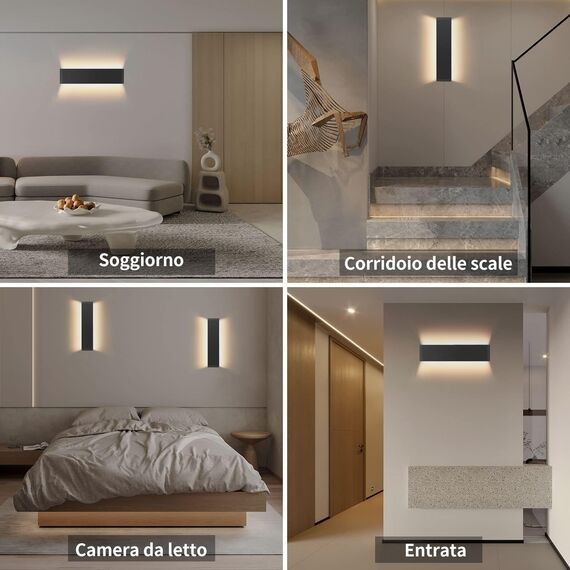 Lureshine 2 Stücke Wandlampe Innen Auf und ab 40cm 16W Wandlampe Dekoration/Moderne Wandleuchte Innen Aluminium Warmweiß 3000k Wandlampen für Zimmer|Lernen|Treppe|Gang(Schwarz)