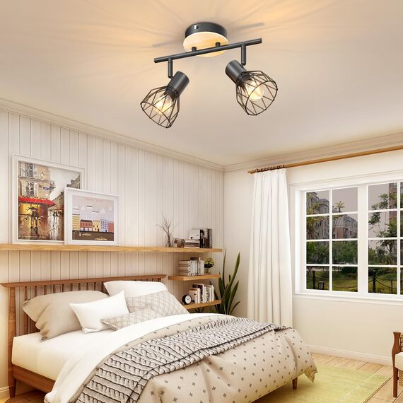 Kimjo Spot-Lampenfassungen – industrielle 2-Wege-drehbare LED-Deckenleuchte – schwarzes Holz Küche & Wohnzimmer E14 Deckenleuchten (ohne Leuchtmittel)