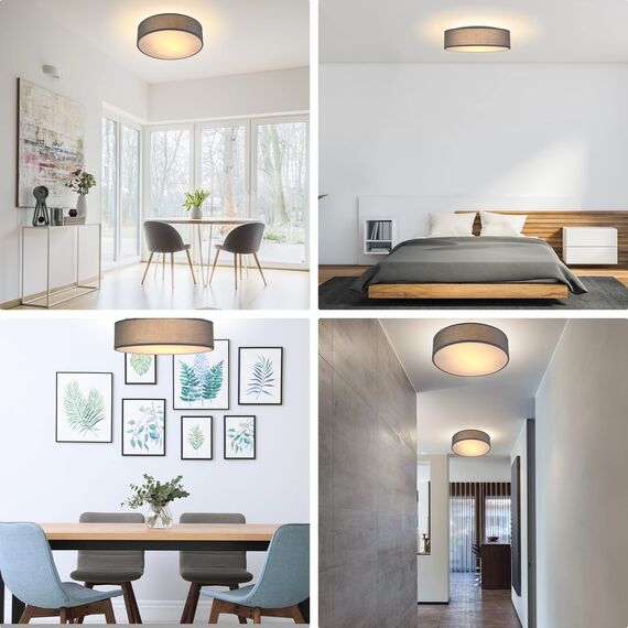 Monzana® Deckenlampe Stoff Wohnzimmer Schlafzimmer E27 Grau 30cm Rund 1-Flammig 40W Lampe Flur Küche Deckenstrahler Deckenleuchte Stoffdeckenlampe