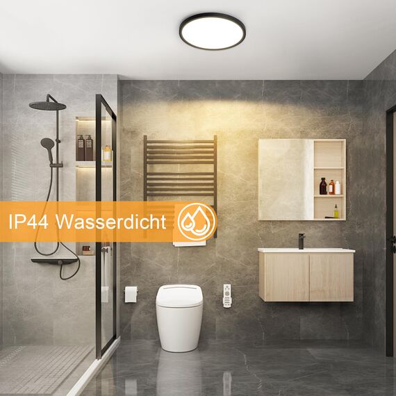 ZMH 3ER Deckenlampe LED Deckenleuchte Badezimmer - Ø30cm Badezimmerlampe Dimmbar Schwarz Rhombenplatte Badlampe Flach Rund Flurlampe 24W Küchenlampe Schlafzimmerlampe für Küche Flur Bad Schlafzimmer