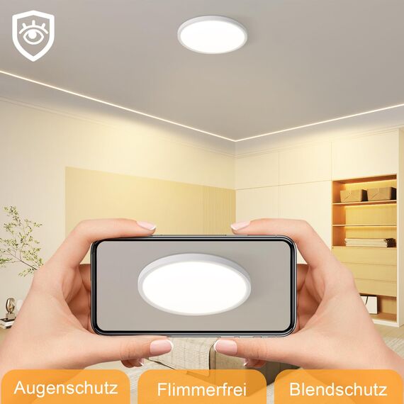 ZMH Deckenlampe LED Deckenleuchte Badezimmer - Badezimmerlampe Flach Ø30cm Rhombenplatte Küchenlampe Rund Ultra Dünn Schlafzimmerlampe Weiß 24W Augenschutz Flurlampe 3000K für Bad Küche Flur
