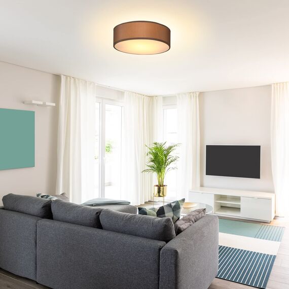 Monzana® Deckenlampe Stoff Wohnzimmer Schlafzimmer E27 Taupe 30cm Rund 1-Flammig 40W Lampe Flur Küche Deckenstrahler Deckenleuchte Stoffdeckenlampe