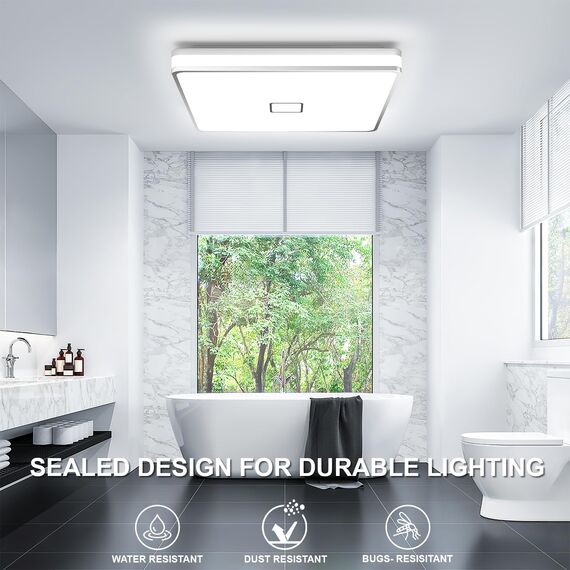 Airand Deckenlampe Bad Deckenleuchte LED 24W Badlampe IP44 Wasserdicht Badezimmer Lampe Ø32.5CM Deckenleuchte Für Bad Wohnzimmer Küche 2050LM Deckenlampe Balkon Korridor Flur 5000K Kaltweißes