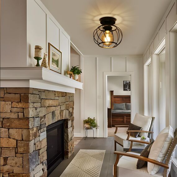 Goeco Deckenleuchte Industrial, Deckenlampe Schwarz mit Spiralkäfig Lampenschirm, E27 Retro Deckenleuchte Hängelampe für Küchenlampe, Balkonlampe, Flurlampe, Kabinenlampe