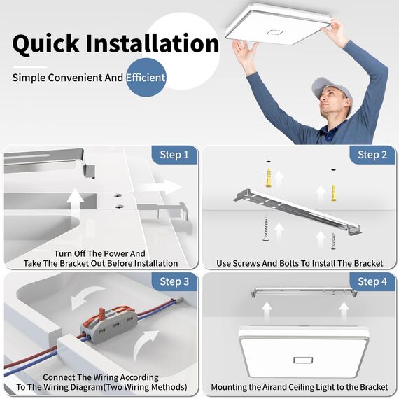 Airand Deckenlampe Bad Deckenleuchte LED 24W Badlampe IP44 Wasserdicht Badezimmer Lampe Ø32.5CM Deckenleuchte Für Bad Wohnzimmer Küche 2050LM Deckenlampe Balkon Korridor Flur 5000K Kaltweißes