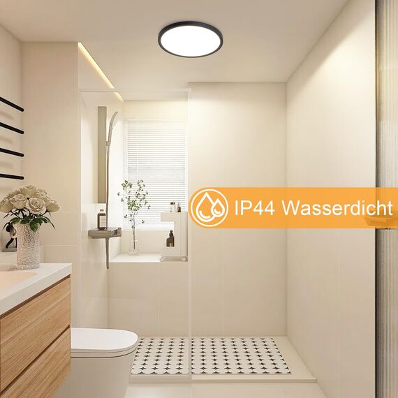 ZMH Deckenlampe LED Deckenleuchte Badezimmer - Ø30cm Badezimmerlampe Flach Schwarz Rhombenplatte Badlampe Rund Augenschutz Schlafzimmer Küchenlampe 24W Warmweiß Ultra Dünn Flurlampe für Küche Flur Bad