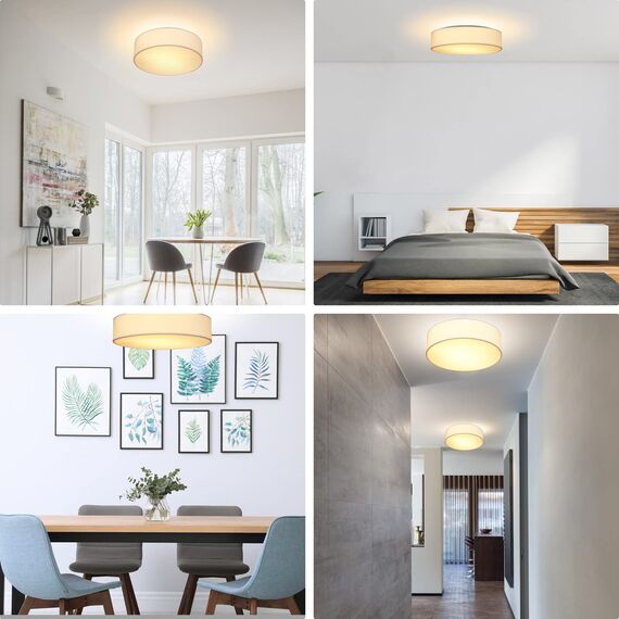 Monzana® Deckenlampe Stoff Wohnzimmer Schlafzimmer E27 Weiß 30cm Rund 1-Flammig 40W Lampe Flur Küche Deckenstrahler Deckenleuchte Stoffdeckenlampe