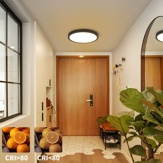 ZMH Deckenlampe LED Deckenleuchte Flach - 4ER Schlafzimmerlampe Ø23cm Küchenlampe Schwarz 18W Schlafzimmer Deckenbeleuchtung Badezimmerlampe IP44 Badlampe Rund Flurlampe Warmweiß für Bad Küche Flur