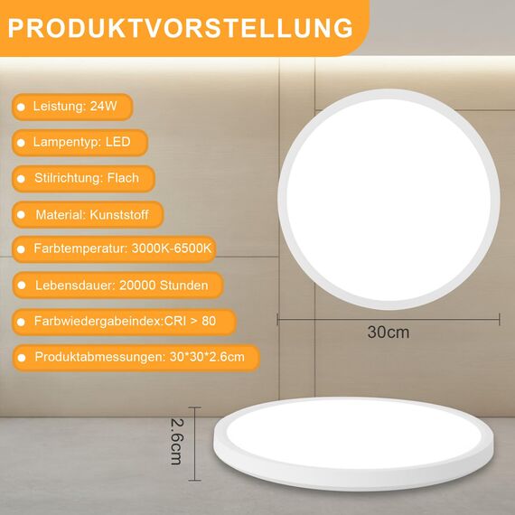 ZMH 3ER Deckenlampe LED Deckenleuchte Flach - Ø30cm Badezimmerlampe Badezimmer Dimmbar Rhombenplatte Augenschutz Küchenlampe Rund Weiß 24W Flurlampe Badlampe für Bad Küche Flur Schlafzimmer