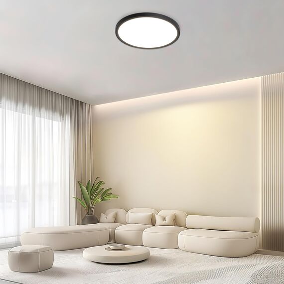 ZMH Deckenlampe LED Deckenleuchte Badezimmer - Ø30cm Badezimmerlampe Flach Schwarz Rhombenplatte Badlampe Rund Augenschutz Schlafzimmer Küchenlampe 24W Warmweiß Ultra Dünn Flurlampe für Küche Flur Bad