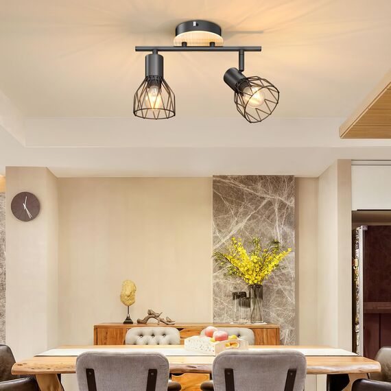 Kimjo Spot-Lampenfassungen – industrielle 2-Wege-drehbare LED-Deckenleuchte – schwarzes Holz Küche & Wohnzimmer E14 Deckenleuchten (ohne Leuchtmittel)