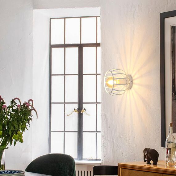 Goeco Deckenleuchte Weiß, E27 Lampenfassung Industrial Deckenlampe Lampenschirm in Form eines Metallkäfigs, Pendelleuchte innen Vintage für Flur, Balkon, Ø 19cm(Glühbirnen nicht inbegriffen)