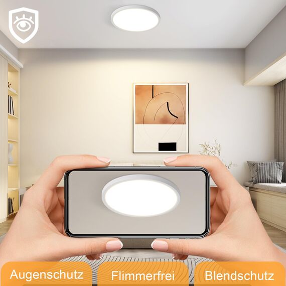 ZMH 3ER Deckenlampe LED Deckenleuchte Flach - Ø30cm Badezimmerlampe Badezimmer Dimmbar Rhombenplatte Augenschutz Küchenlampe Rund Weiß 24W Flurlampe Badlampe für Bad Küche Flur Schlafzimmer