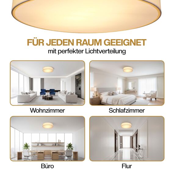 Monzana® Deckenlampe Stoff Wohnzimmer Schlafzimmer E27 Weiß 38cm Rund 2-Flammig 40W Lampe Flur Küche Deckenstrahler Deckenleuchte Stoffdeckenlampe