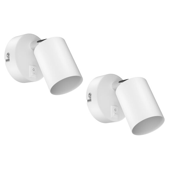 ledscom.de 2 Stück Wandleuchte WAIKA, Schalter, weiß matt, rund, 1x GU10 max. 60W