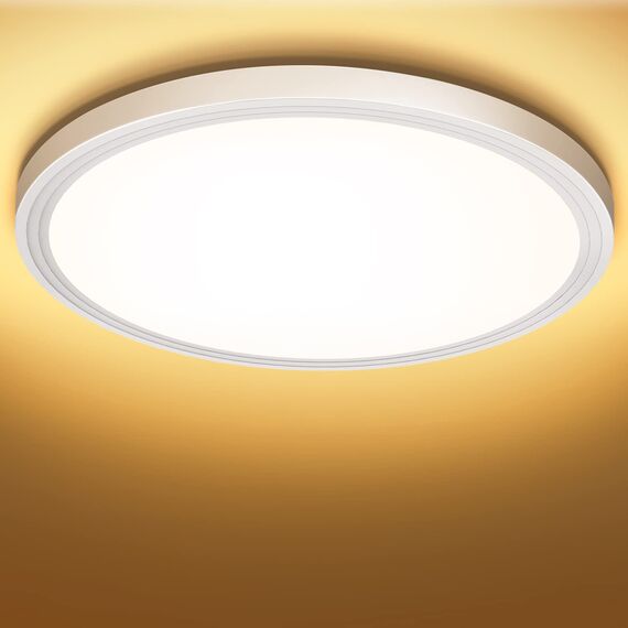 Deckenlampe Led Deckenleuchte Flach Rund - Warmweiß 18W 3000K 1600LM IP44 LED Badezimmer Lampe Badlampe Decke Küchenlampe für Bad Flur Schlafzimmer Balkon Wohnzimmer Küche Keller Lampe UltraDünn 223mm