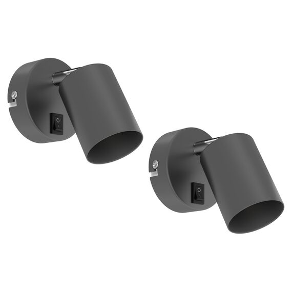 ledscom.de 2 Stück Wandleuchte WAIKA, Schalter, anthrazit matt, rund, 1x GU10 max. 60W
