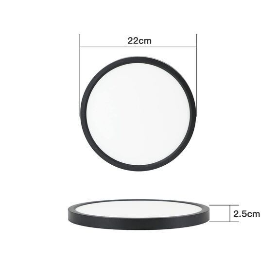 ZMH Deckenlampe LED Deckenleuchte Flach - Ø23cm Badezimmerlampe Kaltweiß Schlafzimmerlampe Schwarz 18W Schlafzimmer Deckenbeleuchtung Küchenlampe IP44 Flurlampe Rund für Bad Küche Flur Wohnzimmer