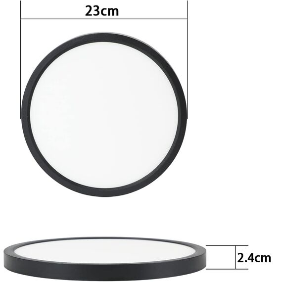 ZMH Deckenlampe LED Deckenleuchte Flach - 2ER Badezimmerlampe 18W Neutralweiß Ø23cm Badezimmer Deckenbeleuchtung Schlafzimmerlampe IP44 Wasserdicht Badlampe Rund Flurlampe Schwarz für Bad Schlafzimmer