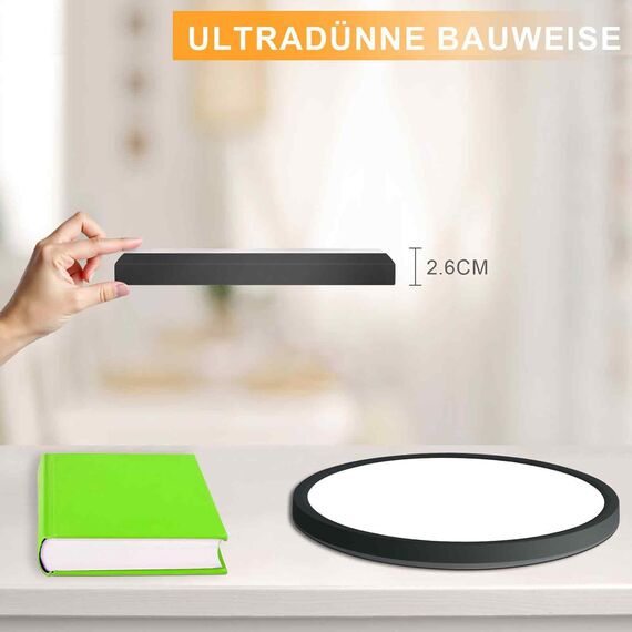 ZMH 2ER Deckenlampe LED Deckenleuchte Badezimmer - Ø30cm Badezimmerlampe Dimmbar Schwarz Rhombenplatte Badlampe Flach Rund Flurlampe 24W Küchenlampe Schlafzimmerlampe für Küche Flur Bad Schlafzimmer