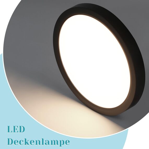 ZMH Deckenlampe LED Deckenleuchte Badezimmer - Badezimmerlampe Flach 15W Küchenlampe Schwarz Flurlampe 4000K Küche Deckenbeleuchtung Rund Badlampe Decke Ø18cm für Flur Bad Schlafzimmer