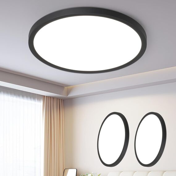 ZMH 2ER Deckenlampe LED Deckenleuchte Badezimmer - Ø30cm Badezimmerlampe Dimmbar Schwarz Rhombenplatte Badlampe Flach Rund Flurlampe 24W Küchenlampe Schlafzimmerlampe für Küche Flur Bad Schlafzimmer