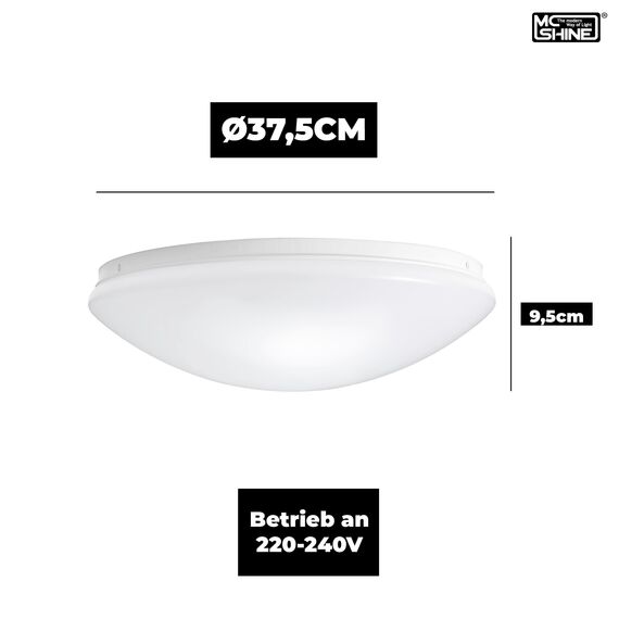 McShine Deckenleuchte | STAR | Ø37,5cm 3-flammig Sockel für E27 Leuchtmittel | runde Deckenlampe LED geeignet, weiß für Wohnzimmer, Flur, Arbeitszimmer, Büro