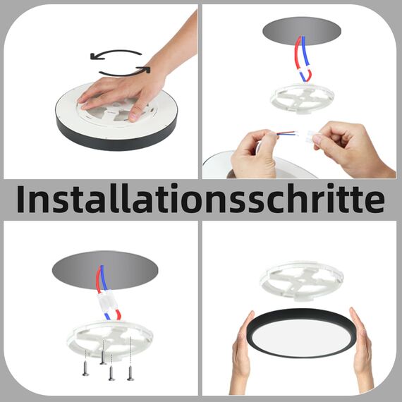 ZMH Deckenlampe LED Deckenleuchte Badezimmer - Ø30cm Badezimmerlampe Flach Schlafzimmerlampe Schwarz Küchenlampe 4000K Schlafzimmer Deckenbeleuchtung 24W Badlampe Rund Flurlampe für Bad Küche Flur