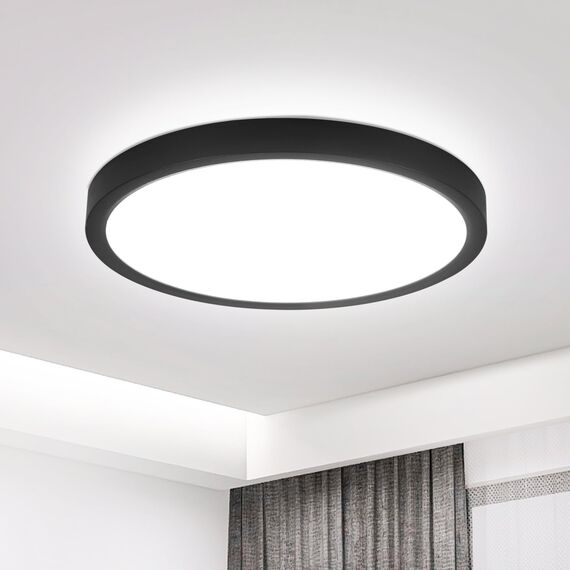 ZMH Deckenlampe LED Deckenleuchte Badezimmer - Badezimmerlampe Flach 15W Küchenlampe Schwarz Flurlampe Rund Flur Deckenbeleuchtung Kaltweiß Ø18cm Badlampe Klein für Küche Bad Schlafzimmer