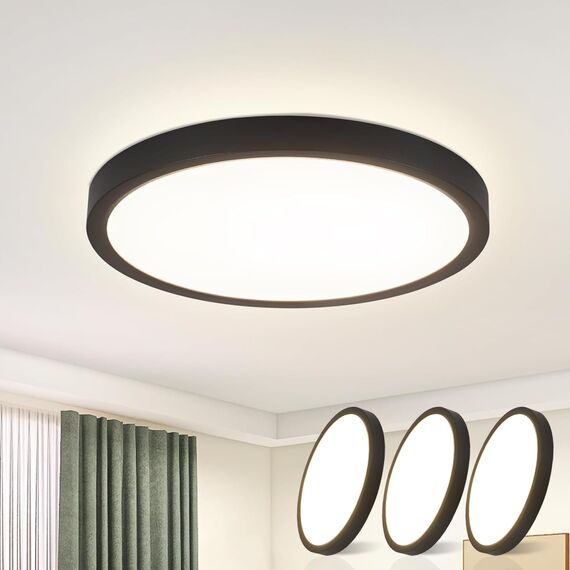 ZMH 3ER Deckenlampe LED Deckenleuchte Badezimmer - Badezimmerlampe Flach 15W Küchenlampe Schwarz Flurlampe 4000K Küche Deckenbeleuchtung Rund Badlampe Decke Ø18cm für Flur Bad Schlafzimmer
