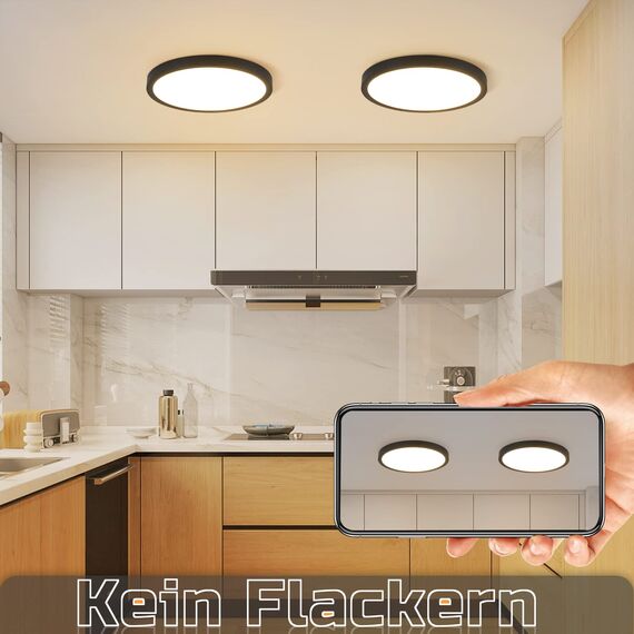 ZMH Deckenlampe LED Deckenleuchte Flach - 2ER Schlafzimmerlampe Ø23cm Badlampe Schwarz 18W Schlafzimmer Deckenbeleuchtung Badezimmerlampe IP44 Küchenlampe Rund Flurlampe Warmweiß für Badezimmer Küche