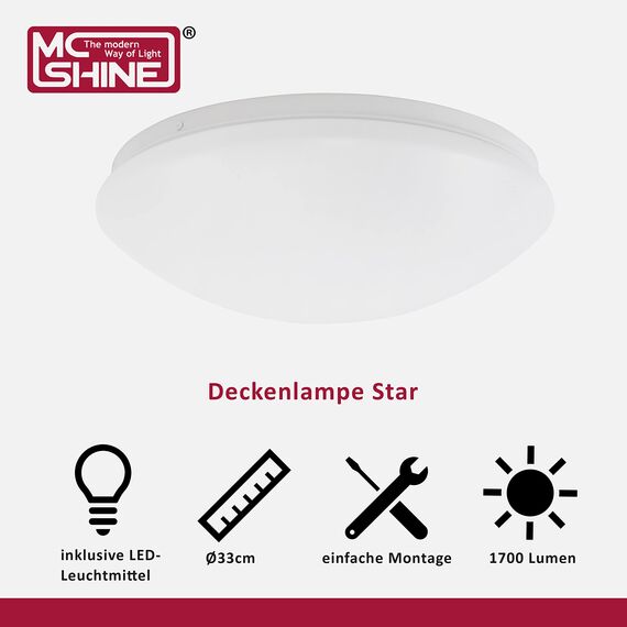 McShine - Deckenleuchte | STAR | 2-flammig, inkl. 2x 9W LED Leuchtmittel, 4000K Esszimmerlampe, Wohnzimmerlampe, Badezimmer, Küche